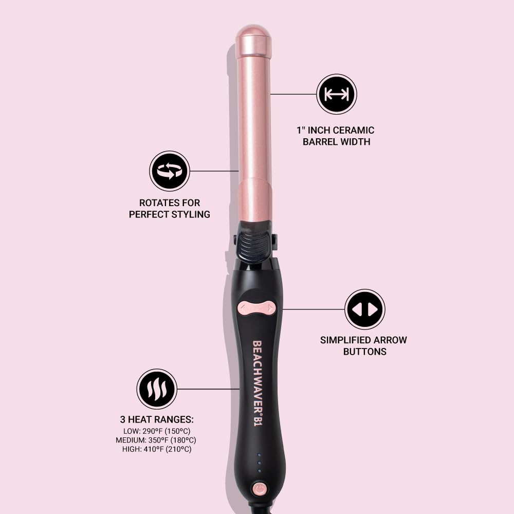 Beachwaver B1 held in hand to show compact size and travel-friendly design