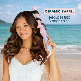 Beachwaver in use on long hair creating soft beachy waves with consistent curl pattern