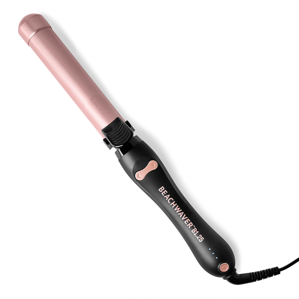 Beachwaver B1.25 front view showing elegant midnight rose finish and styling benefit