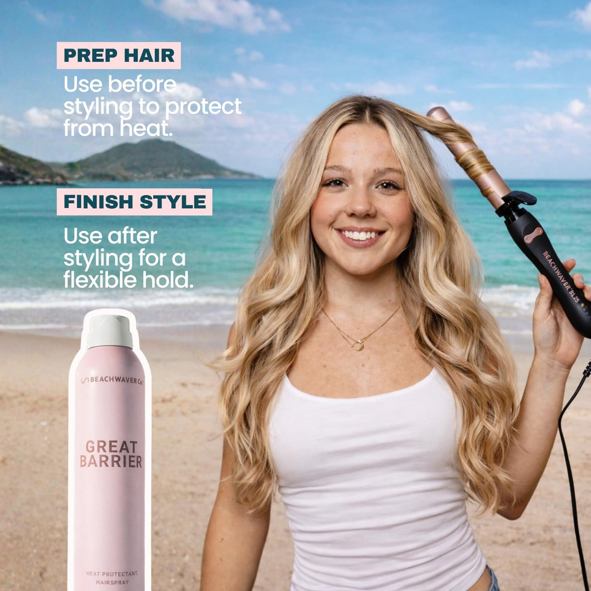 Beachwaver before and after image showing frizz reduction and improved texture