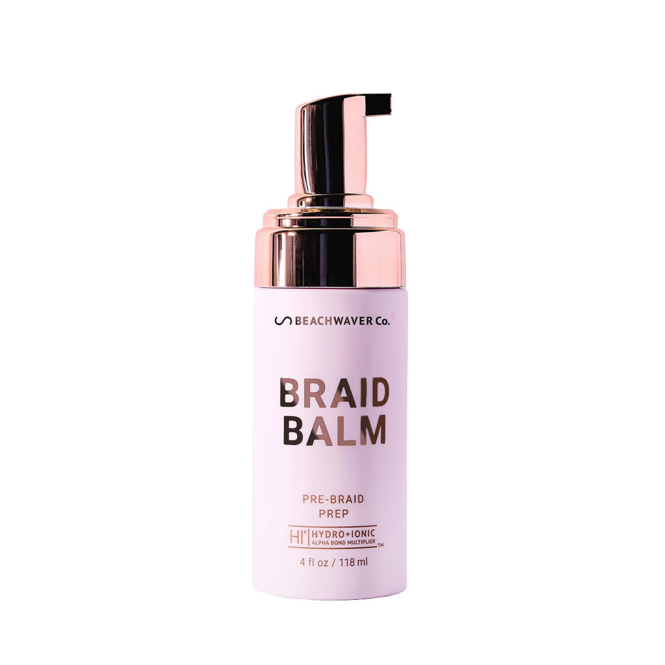 Beachwaver braid balm front packaging showing bottle and benefits