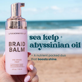 Beachwaver braid balm label close-up highlighting HIx Bond Multipliers