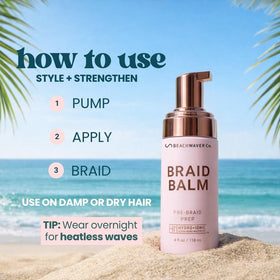 Beachwaver braid balm on a beach shelf suggesting Bondi Beach Day scent