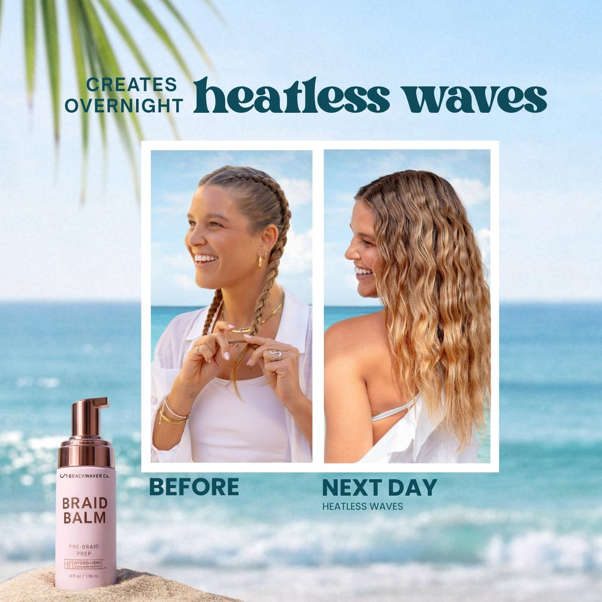 Beachwaver braid balm foam smoothing on hair strand for reduced frizz