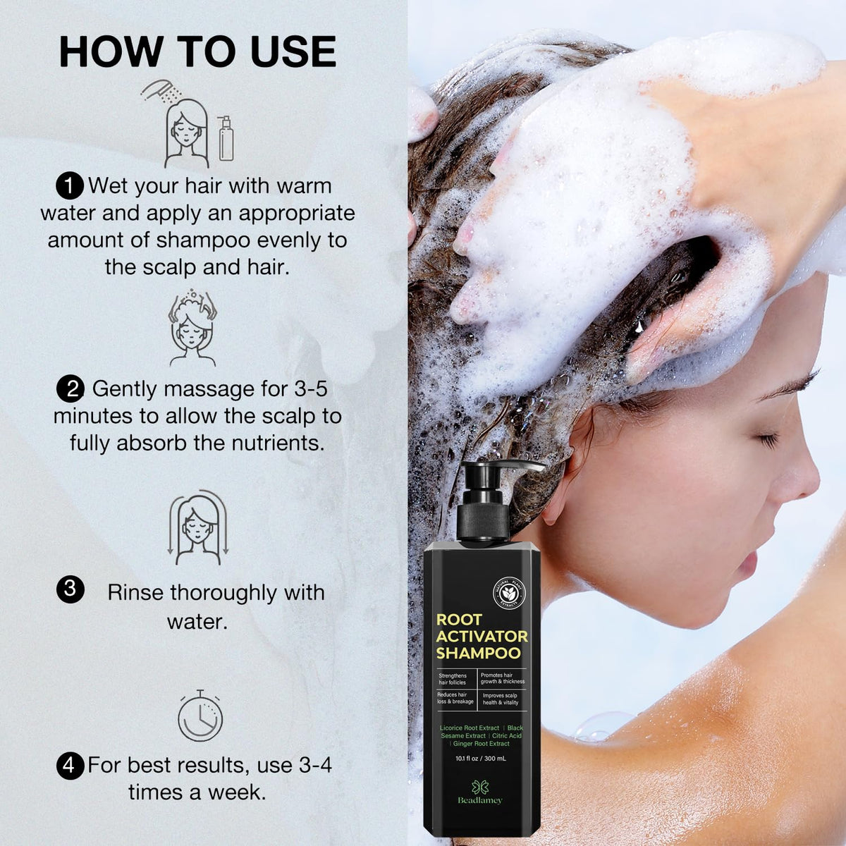 Beadlamey in-shower lifestyle image of man using shampoo for daily scalp care