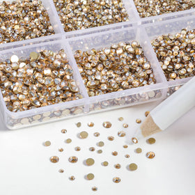 BEADSLAND close-up of faceted golden shadow rhinestone showing sparkle