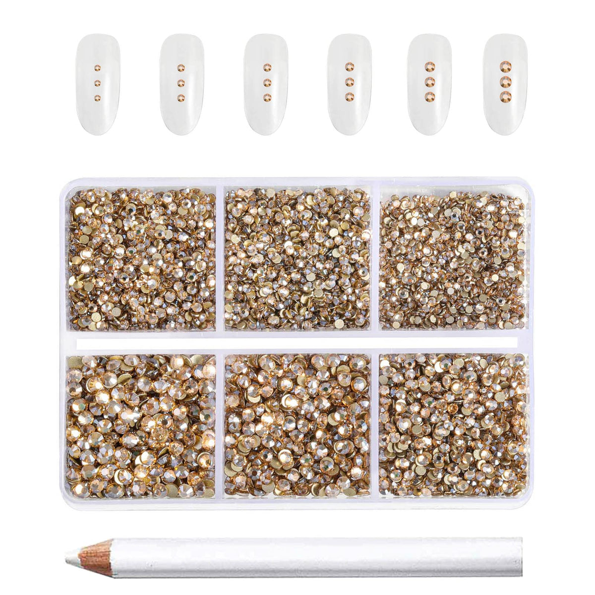 BEADSLAND front packaging showing organized gold rhinestones and quantity