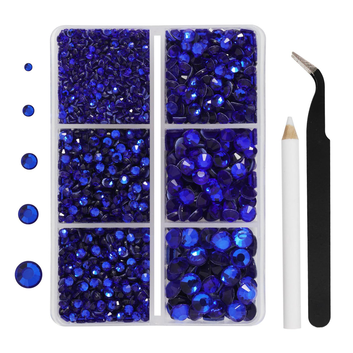 BEADSLAND front packaging box with organized sapphire rhinestones and tools for easy access