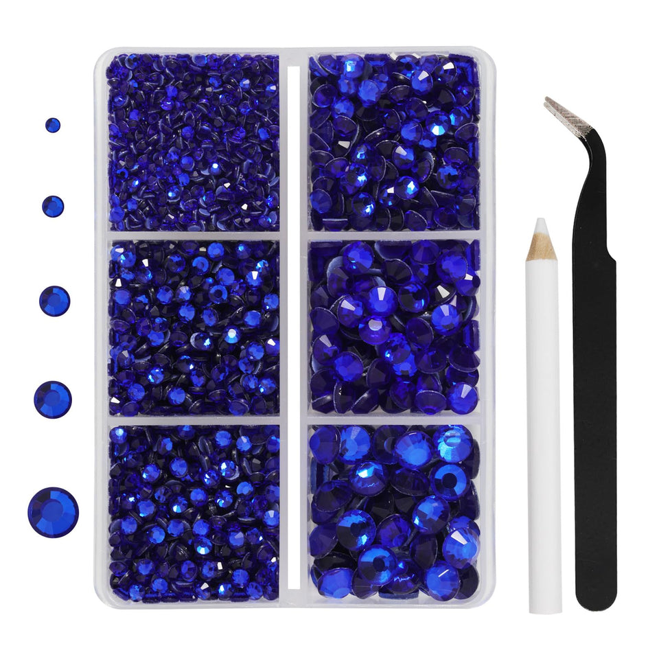 BEADSLAND front packaging box with organized sapphire rhinestones and tools for easy access