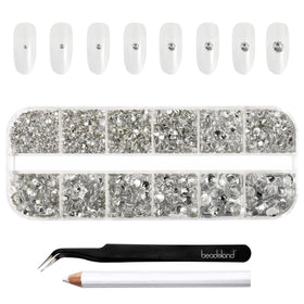 BEADSLAND front packaging showing 2500 clear rhinestones and tools for organized crafting