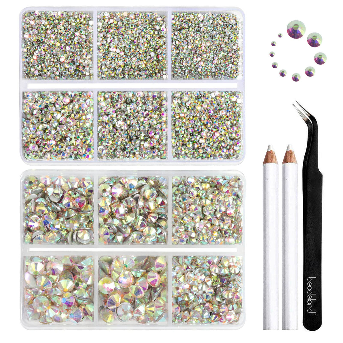 BEADSLAND front packaging showing compartmented box and included tools for easy organizing