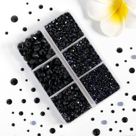 BEADSLAND close-up of jet black rhinestone facets highlighting sparkle and clarity benefit