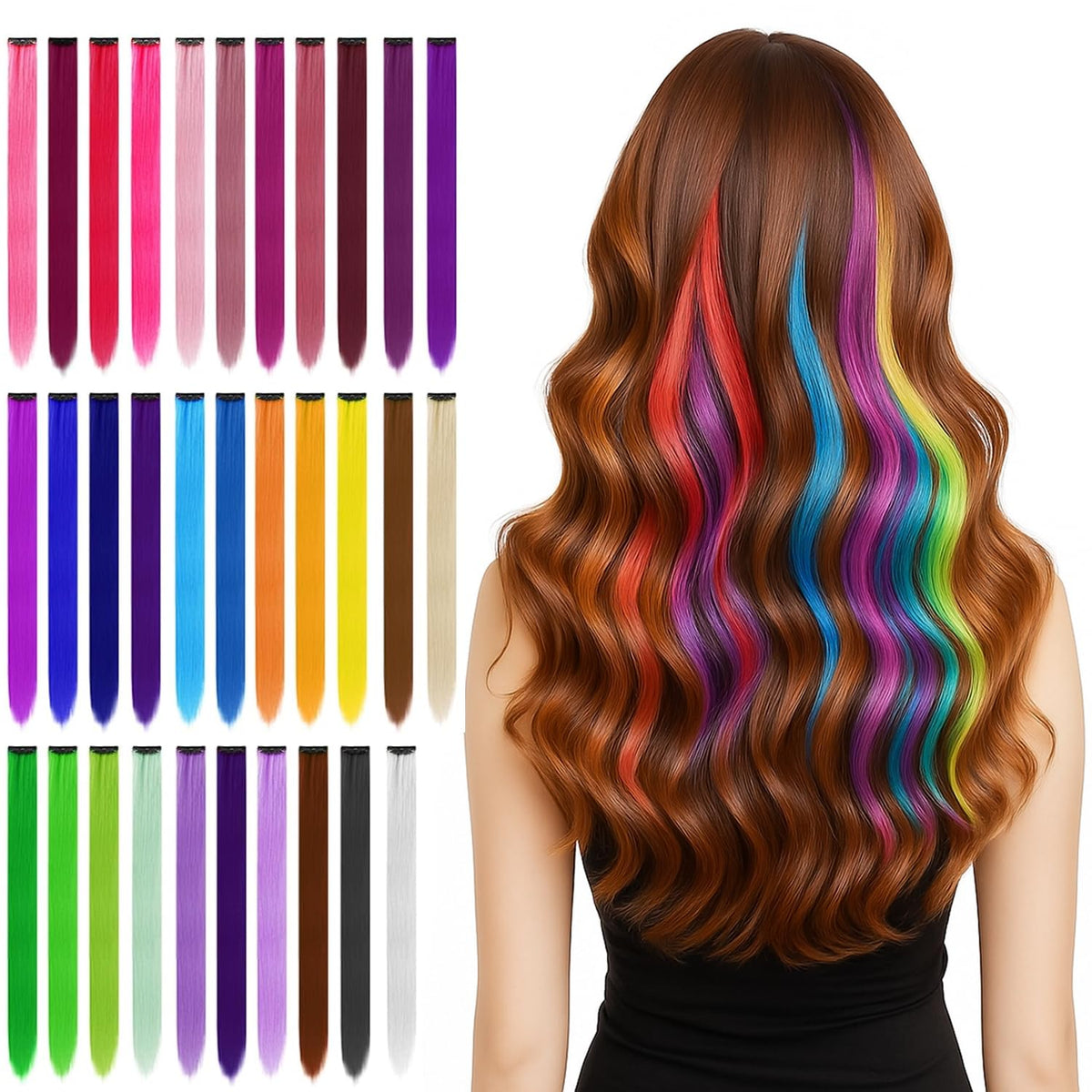 BEAHOT front packaging showing 32 colorful clip-in pieces and benefits