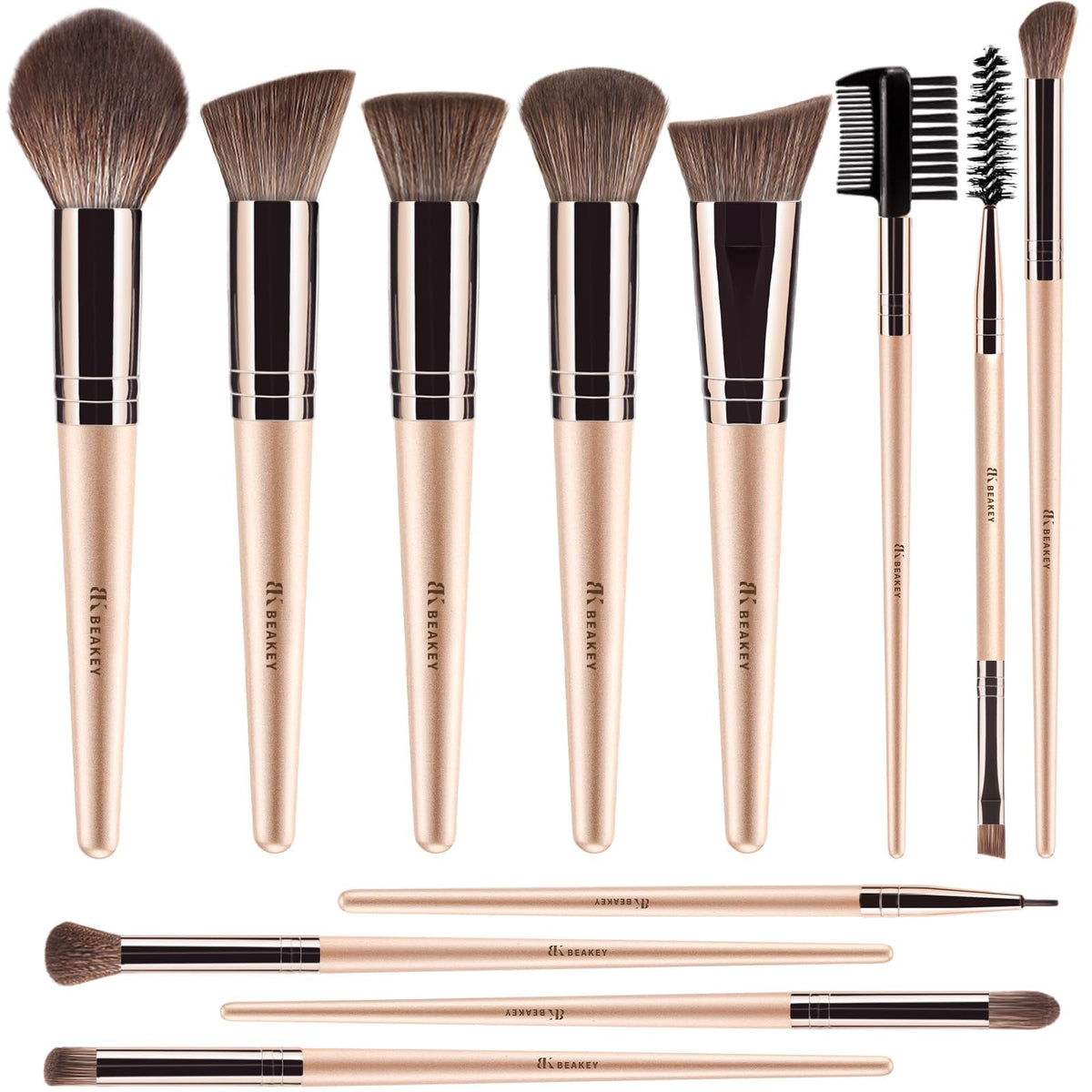 BEAKEY front packaging showing full 12-piece vegan brush set and benefits