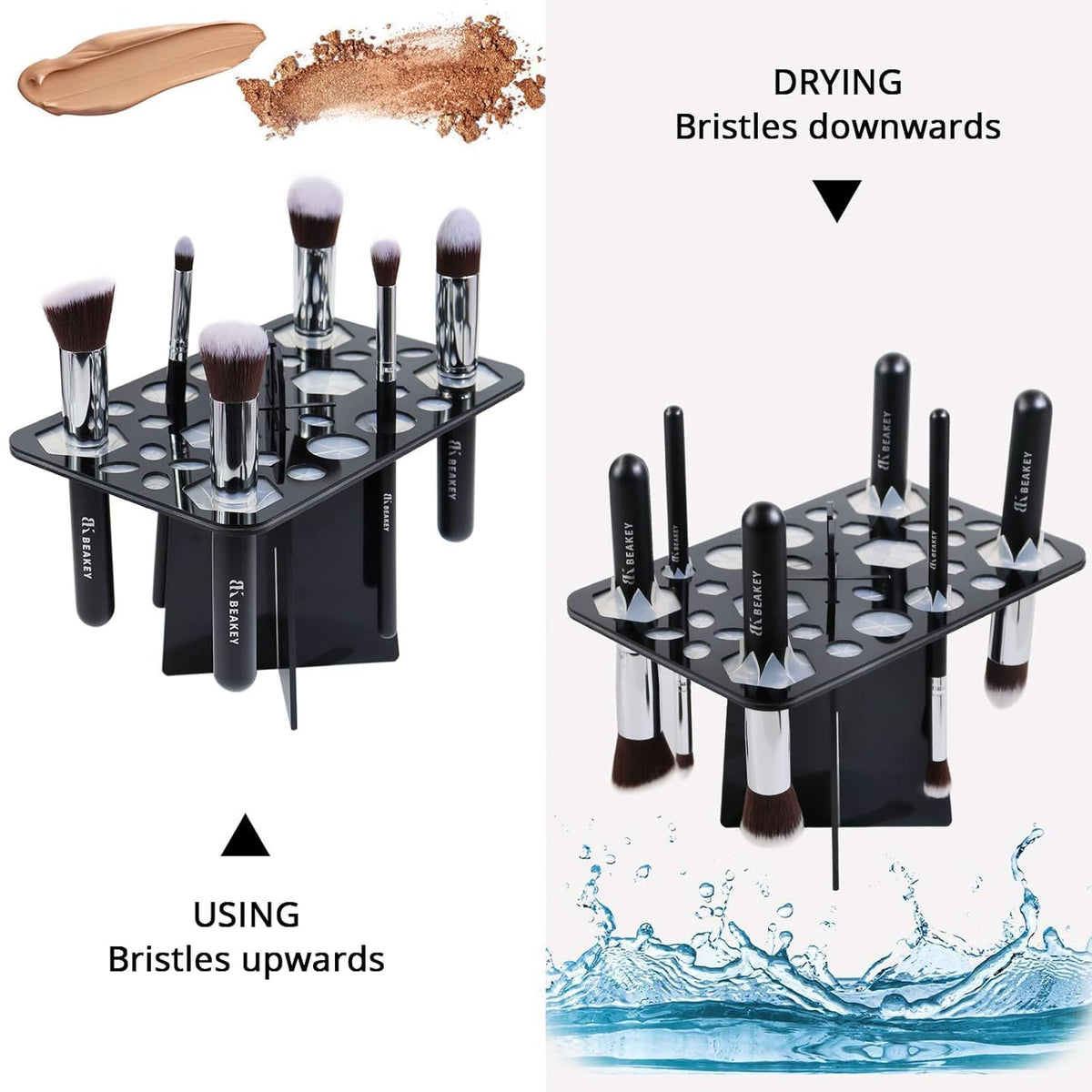 BEAKEY drying rack in use with brushes upright to accelerate drying