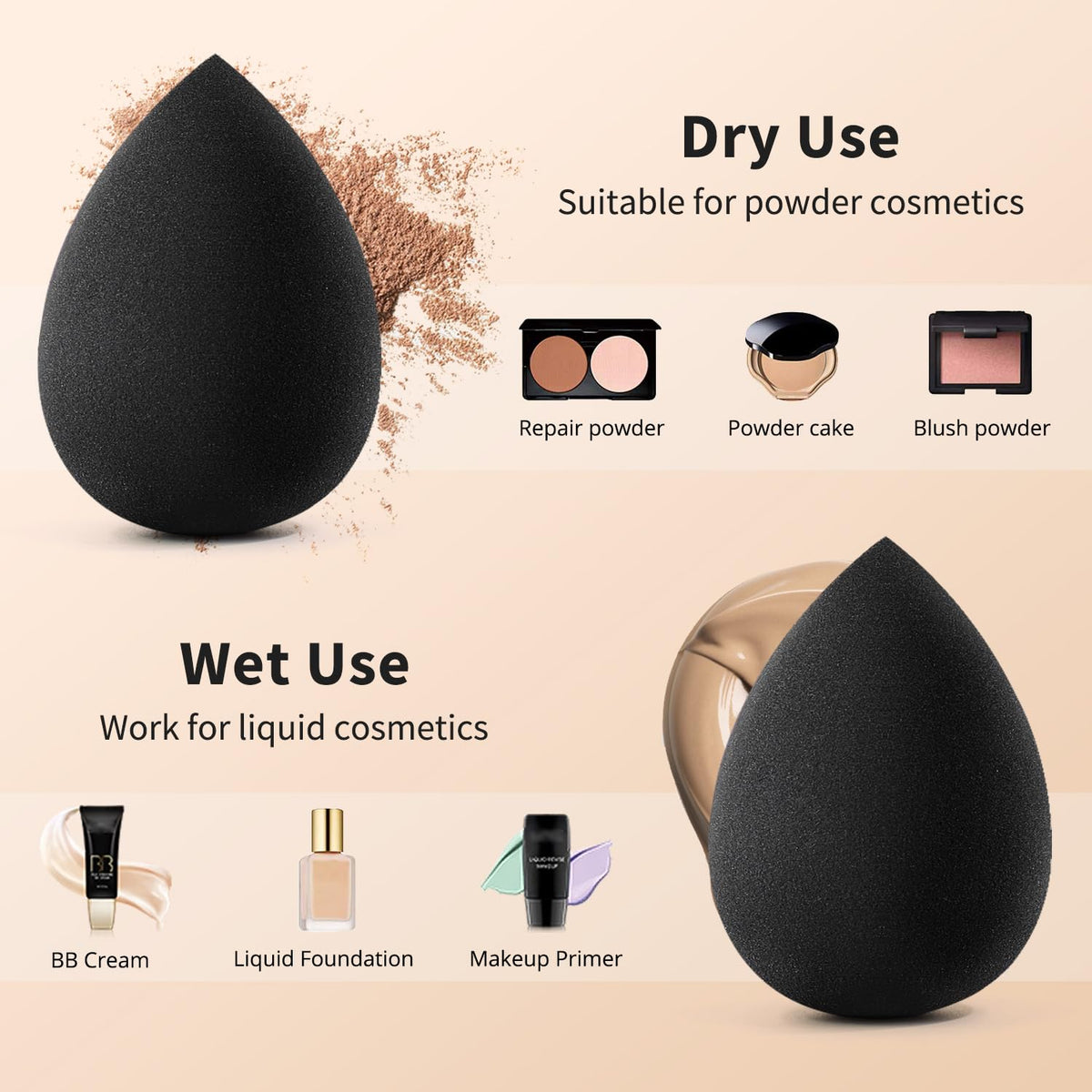BEAKEY rounded base shown blending foundation smoothly over cheek area benefit
