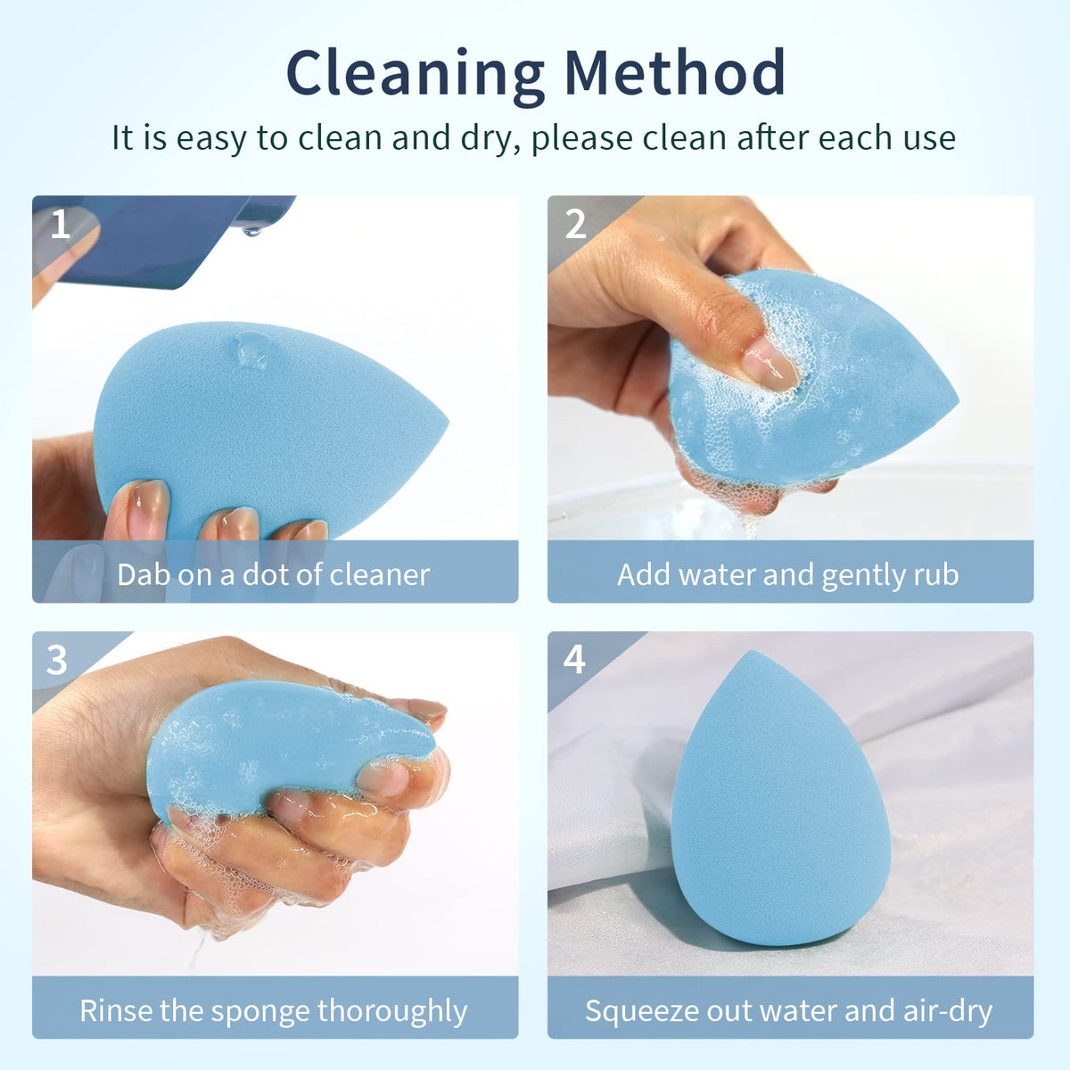 BEAKEY sponge held in hand illustrating compact travel size and portability