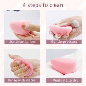 BEAKEY sponges placed next to foundation bottle showing compatibility with liquid products benefit