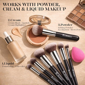 BEAKEY brush applying foundation demonstrating even coverage benefit