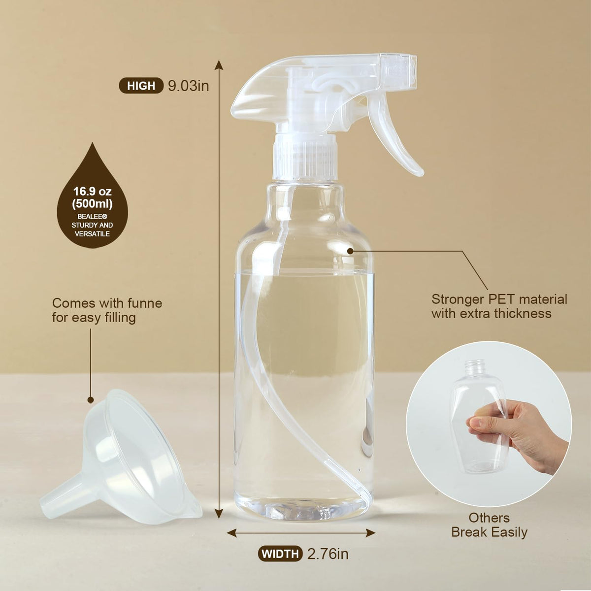 Bealee nozzle close-up showing mist and stream adjustment, easy control benefit