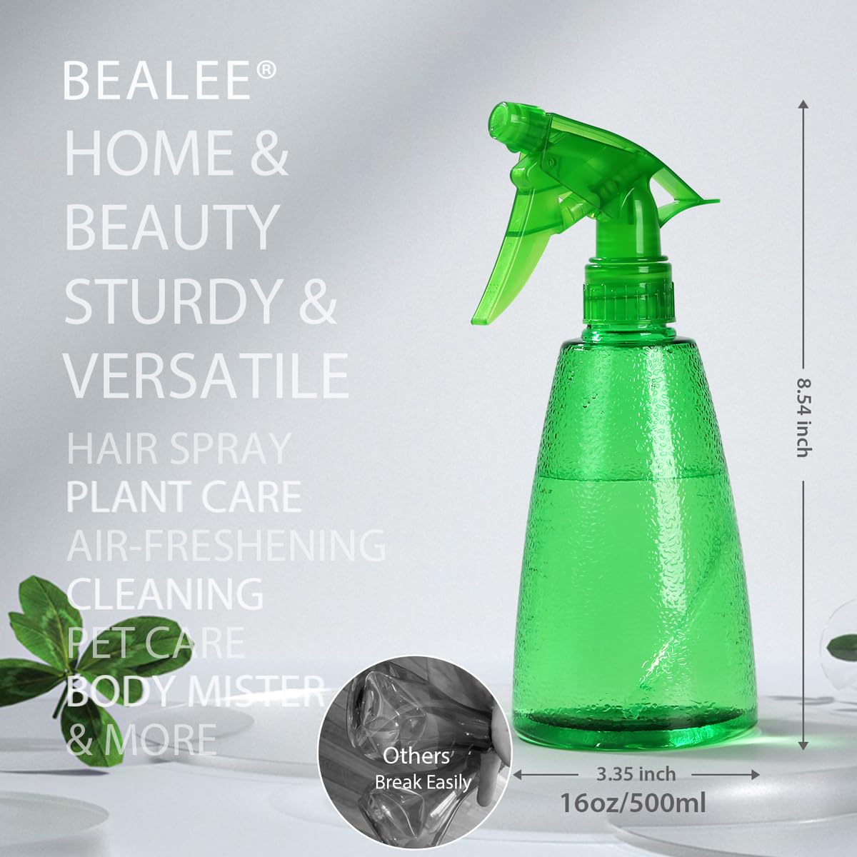 Bealee spraying fine mist onto houseplant demonstrating gentle watering benefit