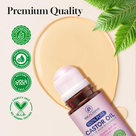 Bealions castor oil texture pour demonstrating pure, cold-pressed quality