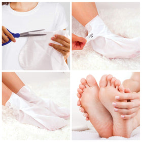 Bealuz booties worn on feet during treatment demonstrating comfort and hands-free use benefit convenience