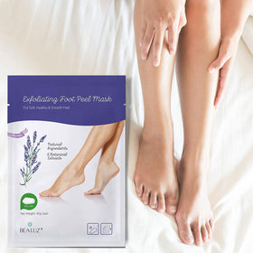 Bealuz lifestyle bathroom display with booties near towel suggesting at-home spa routine benefit relaxation