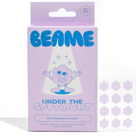 BEAME front packaging showing 36 stickers and easy SPF reminders