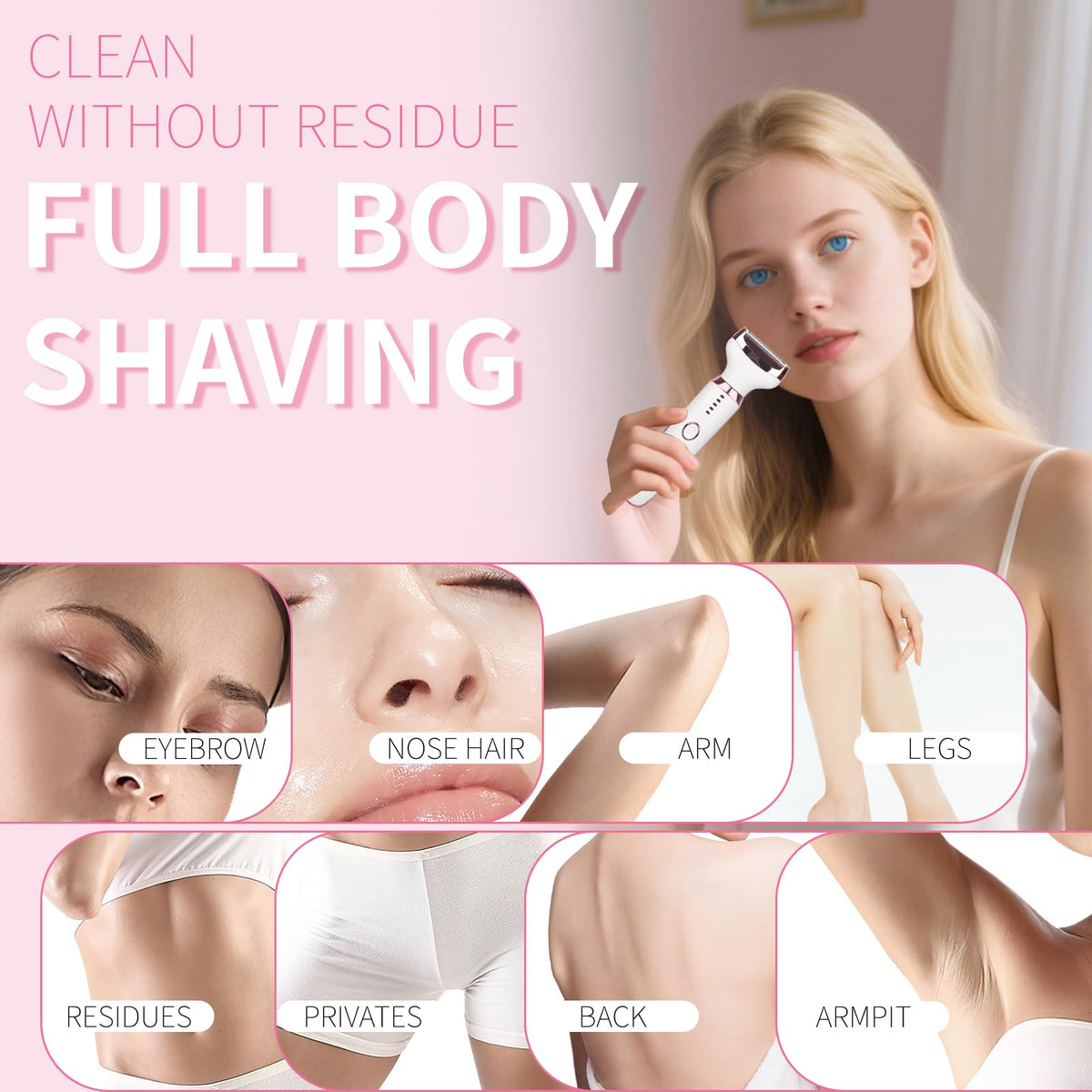 Beanify detachable heads laid out to show 4-in-1 grooming versatility