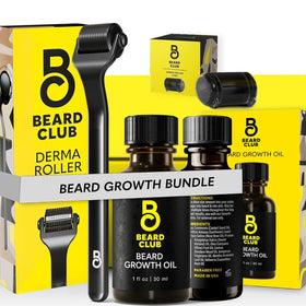The Beard Club derma roller front view showing compact head and metal handle for better control