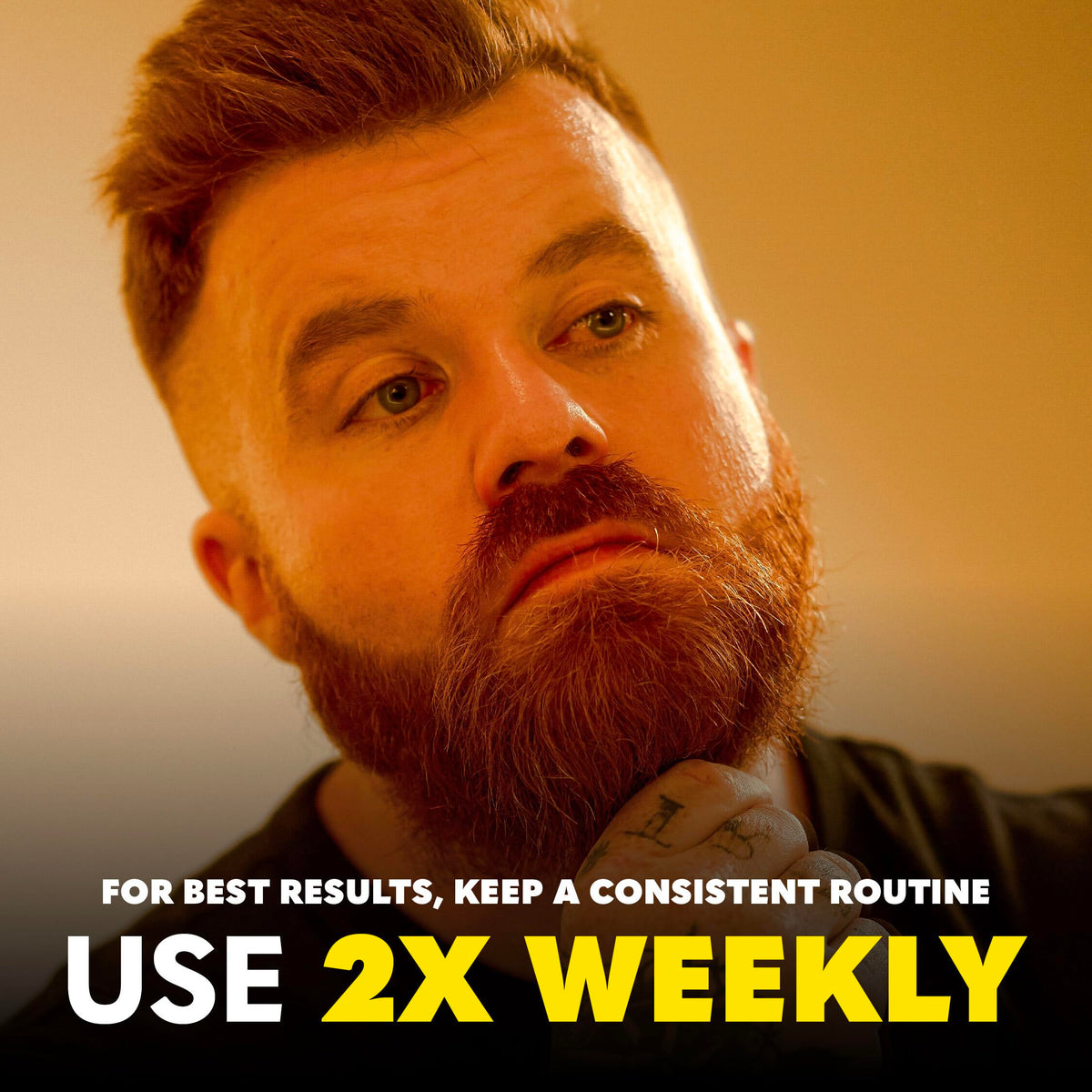 The Beard Club in use rolling on jawline illustrating simple at-home skin and beard care