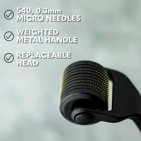 The Beard Club roller weighted metal handle shown for steady strokes and precise application