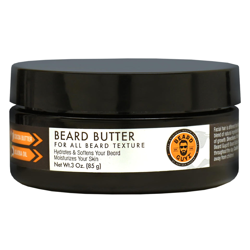 Beard Guyz front jar view showing clean packaging and benefit clarity