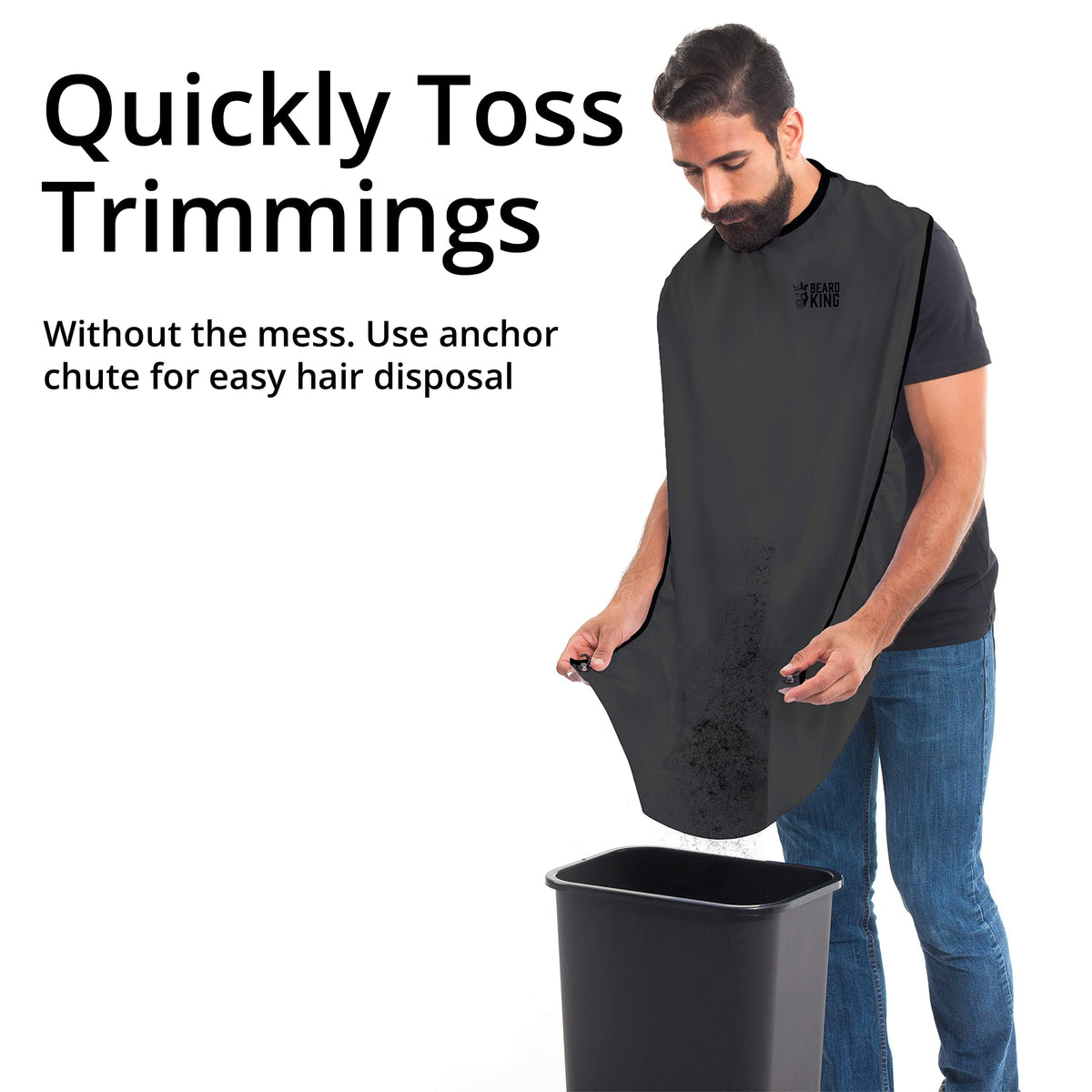 BEARD KING full collection pouch holding clippings for effortless disposal