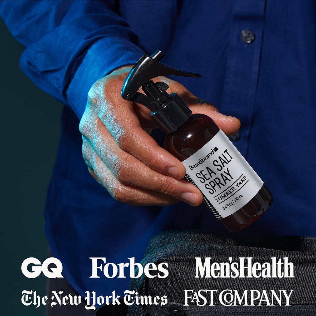 Beardbrand applying on damp hair, indicates improved root lift and volume