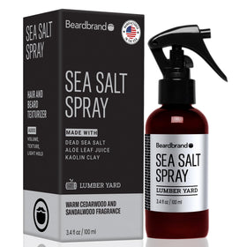 Beardbrand front packaging showing bottle and label, highlights transportable styling