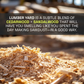 Beardbrand Lumber Yard scent elements, evokes cedarwood and sandalwood aroma