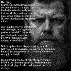 Beards & Bombshells lifestyle shot outdoors conveying refined masculine scent