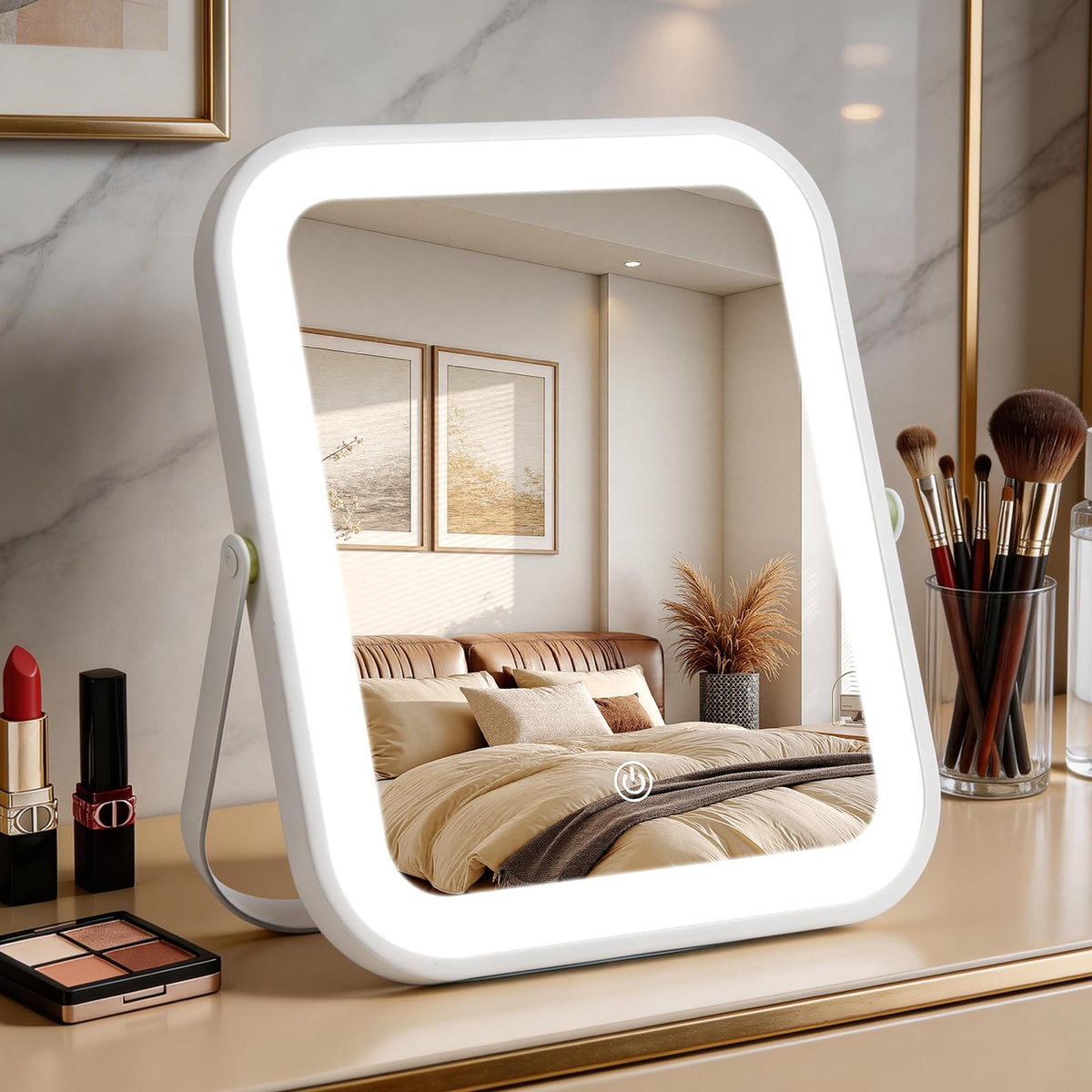 Bearolve front view of 10×8 mirror showing clear reflection and portability benefit