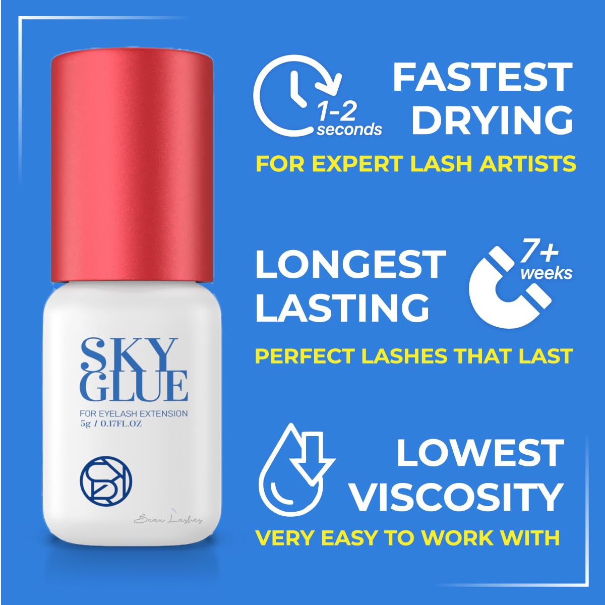 BEAU LASHES single black adhesive drop demonstrating deep-black finish