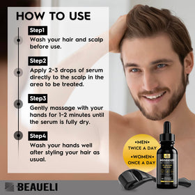 beaueli dropper applying serum to beard showing patch coverage benefit