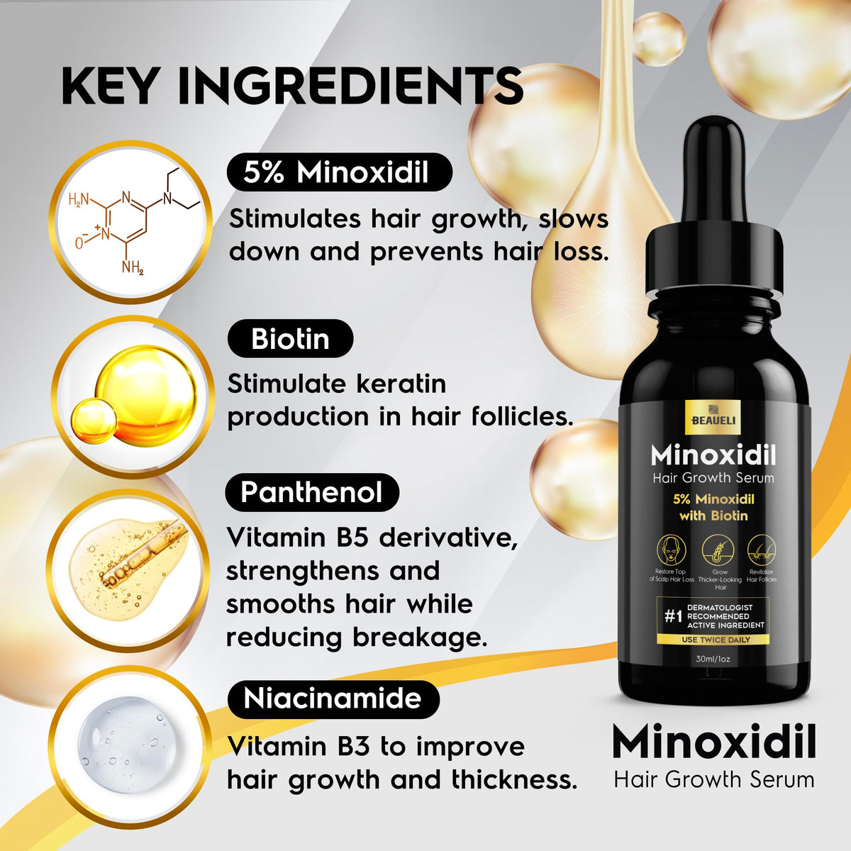beaueli dropper applying serum to scalp showing targeted treatment benefit
