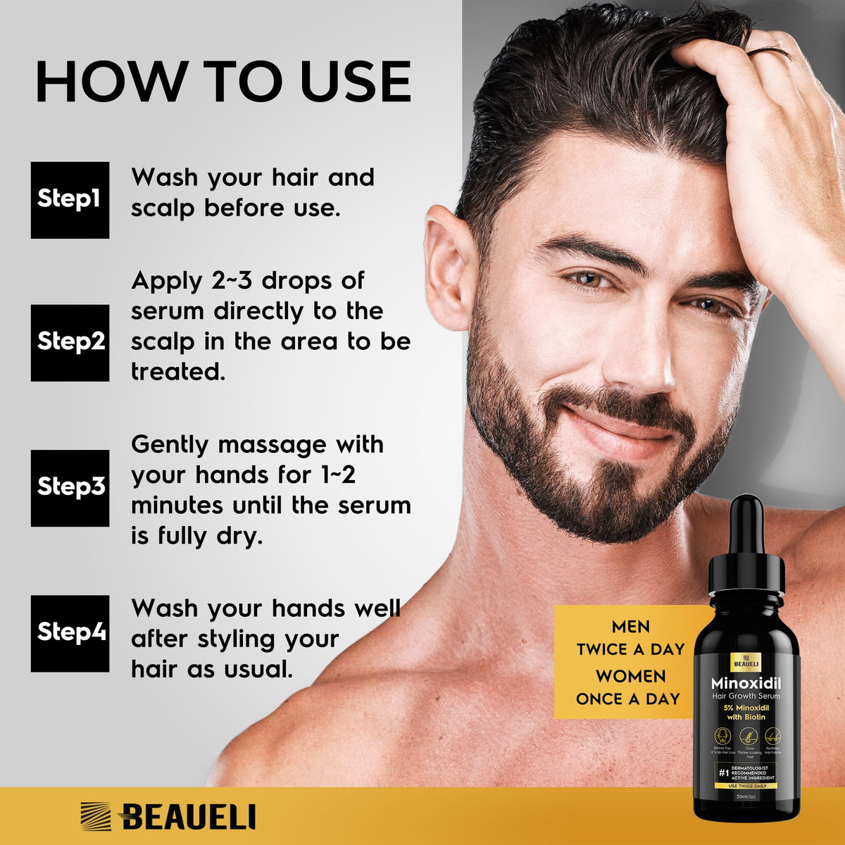 beaueli used on beard area showing improved facial hair density potential