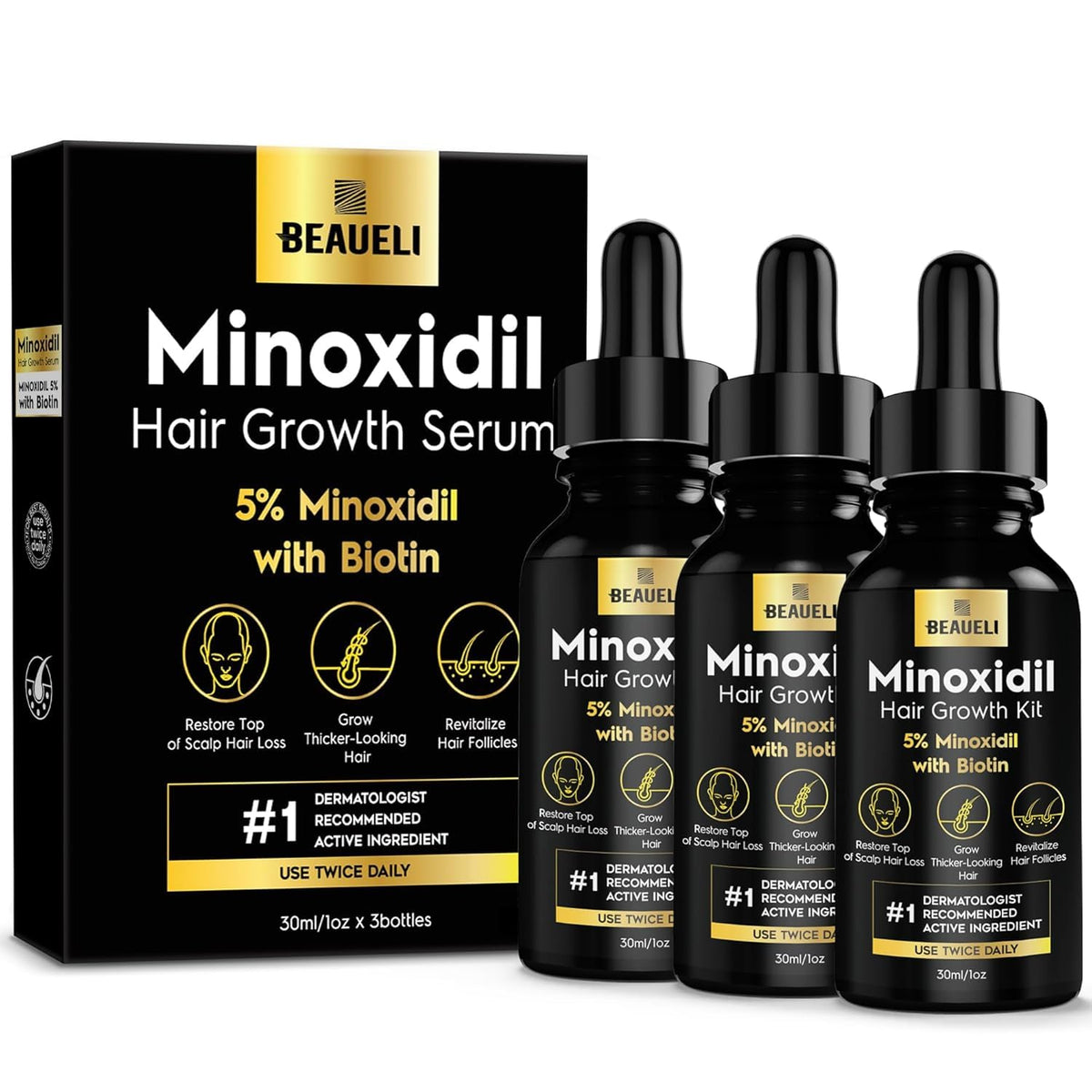 beaueli front packaging showing three bottles and brand clarity benefit