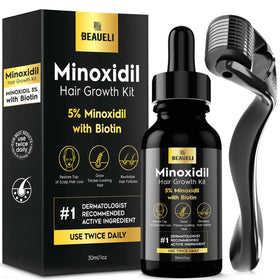 beaueli front packaging showing minoxidil kit and clear branding benefit visible