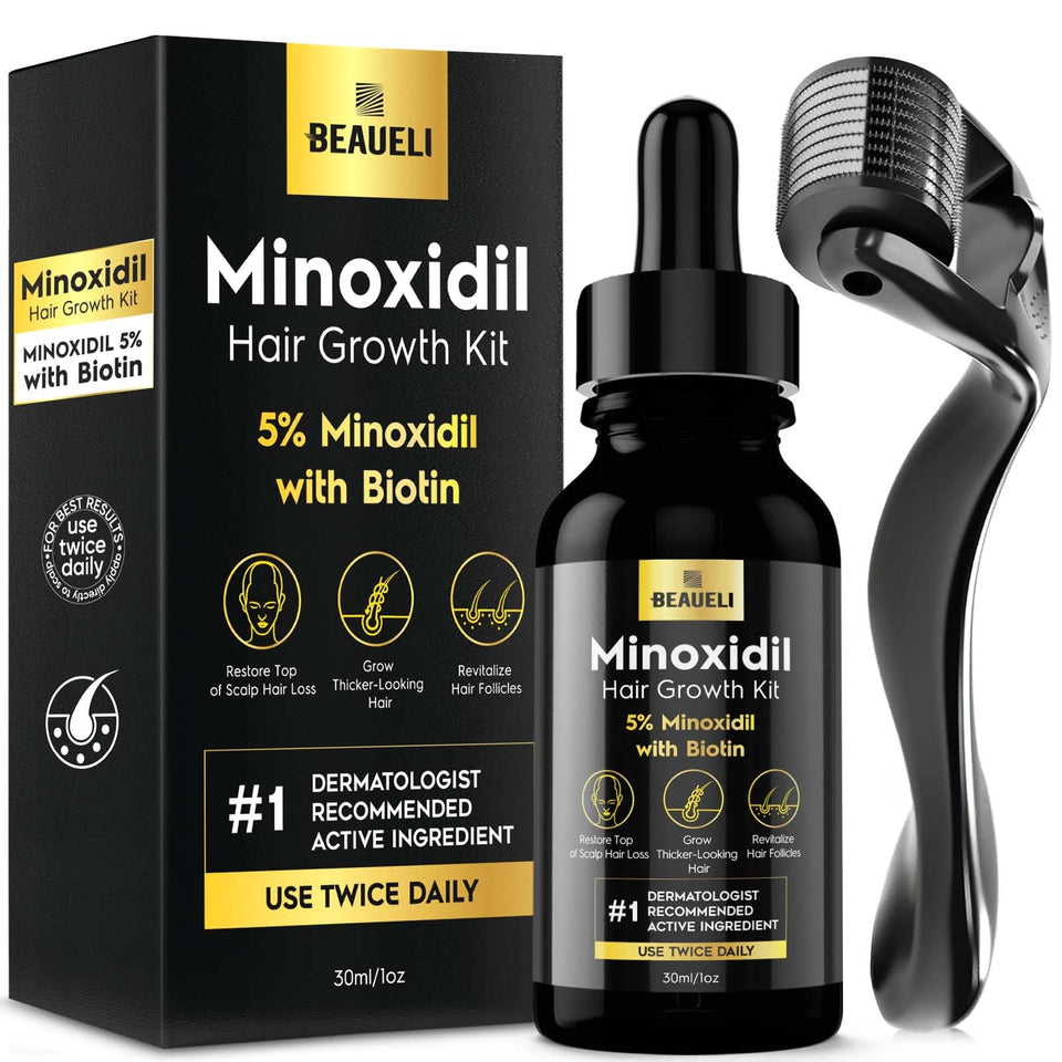 beaueli front packaging showing minoxidil kit and clear branding benefit visible