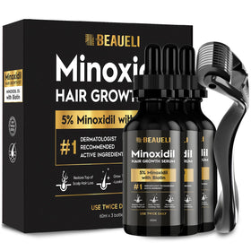 beaueli front packaging showing three bottles and tidy grooming kit benefit