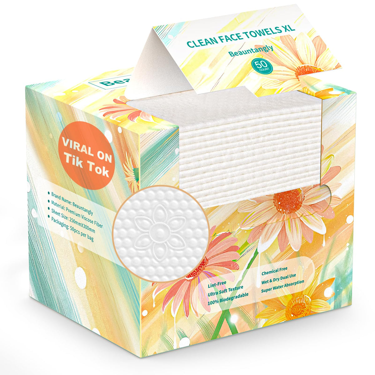 Beauntangly front packaging showing 50-count pack and unscented label and convenience