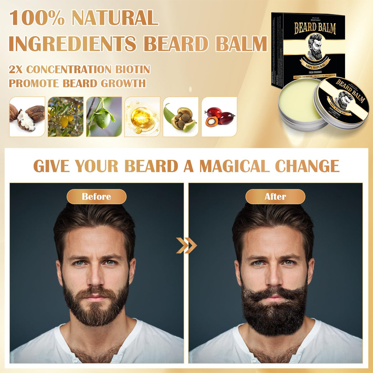Beauntangly lifestyle image outdoors with man grooming beard, conveys confidence and freshness